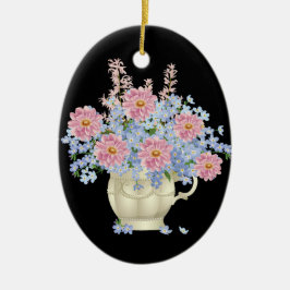Rosa und blaue Blumen mit schwarzem Hintergrund Keramik Ornament