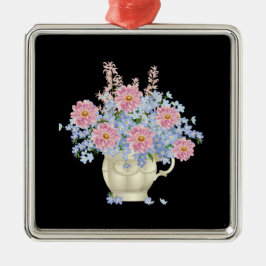 Rosa und blaue Blumen mit schwarzem Hintergrund Ornament Aus Metall