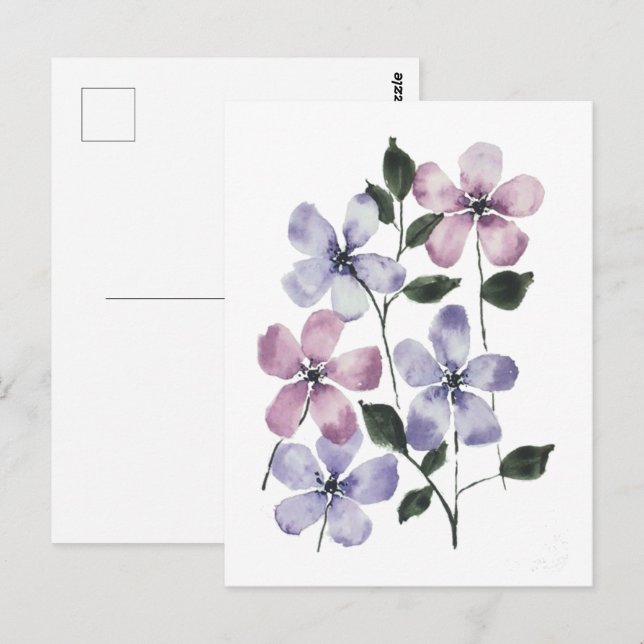Rosa und blaue Blumen  Postkarte (Vorne/Hinten)