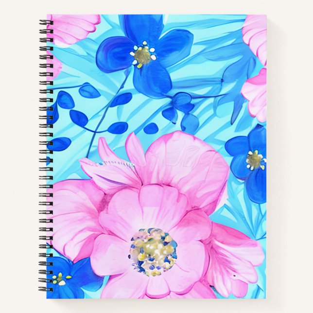 Rosa und blaue Blumen SpiralNotebook Notizbuch (Vorderseite)