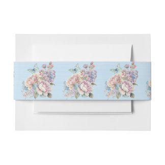 Rosa und blaue Blumen und Schmetterling Einladungsbanderole