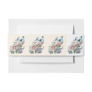 Rosa und blaue Blumen und Schmetterling Einladungsbanderole