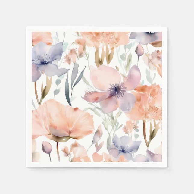 Rosa und blaue Blumen Wasserfarbe Serviette (Vorderseite)