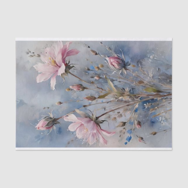 Rosa und blaue Blumen Wasserfarben-Deko Seidenpapier (Vorderseite)