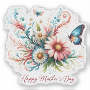 Rosa und blaue Blumen zum Muttertag Aufkleber