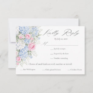 Rosa und blaue Blumengarten-Menüwahl-Hochzeit RSVP Karte