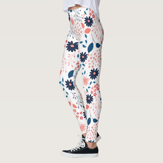 Rosa und blaue Blumenmuster Leggings (Links)