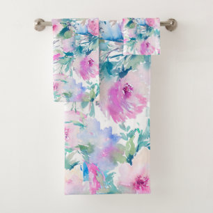 Rosa und blaue Blütenmuster Badhandtuch Set