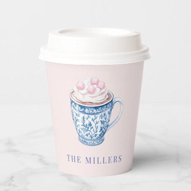 Rosa und blaue Chinoiserie Tasse Kakao Pappbecher (Vorderseite)