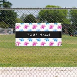 Rosa und blaue Dahlie, Blumenmuster, Ihr Name Banner