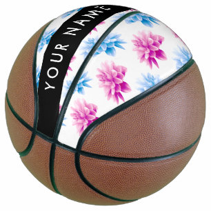 Rosa und blaue Dahlie, Blumenmuster, Ihr Name Basketball