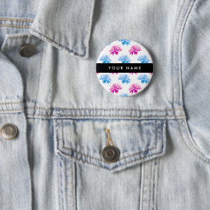 Rosa und blaue Dahlie, Blumenmuster, Ihr Name Button
