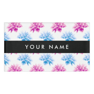 Rosa und blaue Dahlie, Blumenmuster, Ihr Name Namenschild