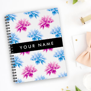Rosa und blaue Dahlie, Blumenmuster, Ihr Name Notizbuch