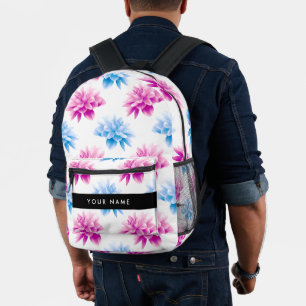 Rosa und blaue Dahlien, Blumenmuster, Ihr Name Bedruckter Rucksack