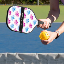 Rosa und blaue Dahlien, Blumenmuster, Ihr Name Pickleball Schläger