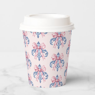 Rosa und blaue Damaskus Ornament mit rosa Bow Pappbecher