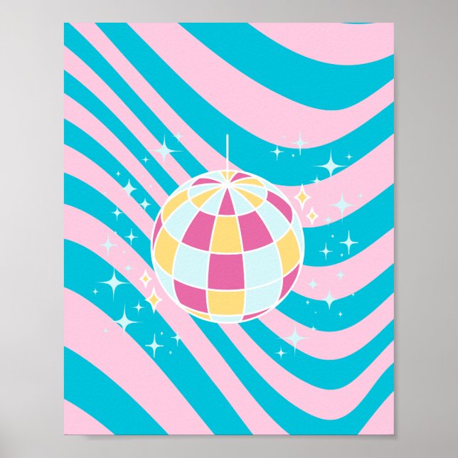 Rosa und blaue Diskothek, Party Art, Preppy, 80er Poster (Vorne)