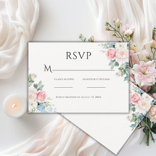 Rosa und blaue einfache florale moderne Hochzeit RSVP Karte