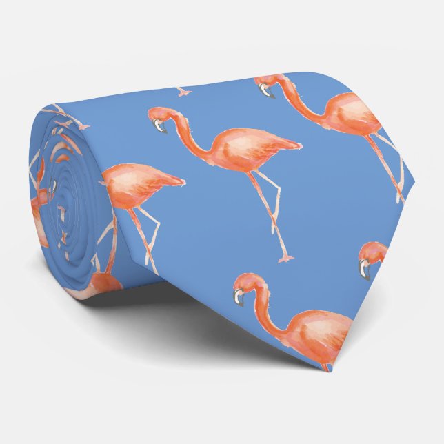 Rosa und blaue Flamingo-Krawatte Krawatte (Gerollt)