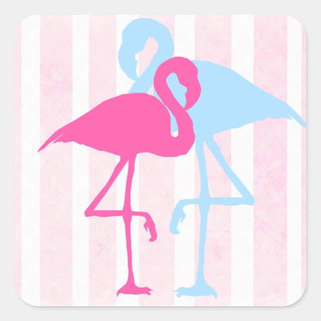 Rosa und blaue Flamingo-Sticker Quadratischer Aufkleber (Vorderseite)