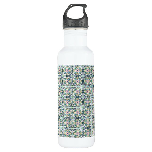 Rosa und blaue Fliesen Edelstahlflasche (Vorderseite)