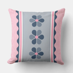 Rosa und blaue Floral Streifen Kissen