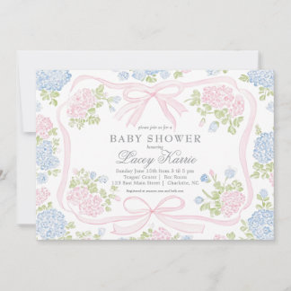 Rosa und blaue florale Babyparty-Einladung, Einladung