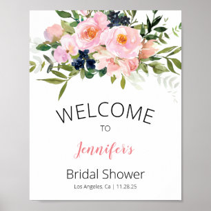 Rosa und blaue floraler Willkommensgruß Poster