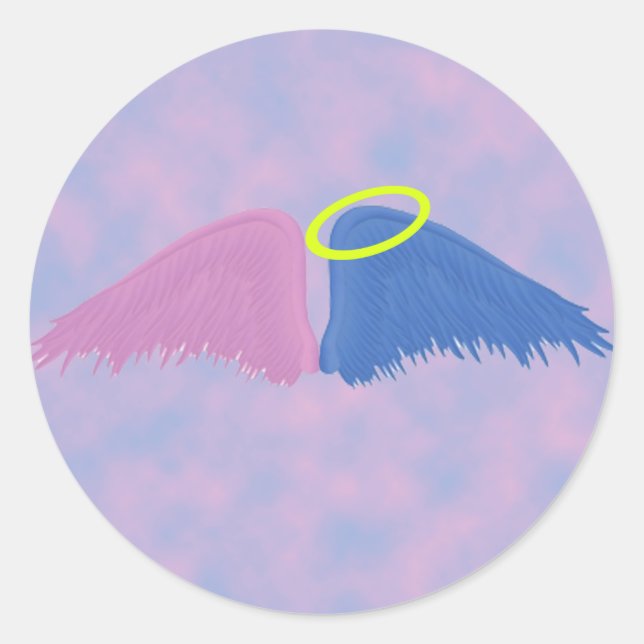 Rosa und blaue Flügel mit Halo Runder Aufkleber (Vorderseite)