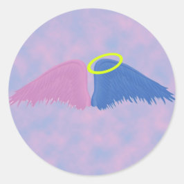 Rosa und blaue Flügel mit Halo Runder Aufkleber