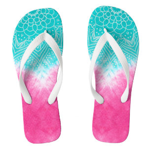 Rosa und blaue Gefärbte Krawatte mit Mandala Sway Flip Flops