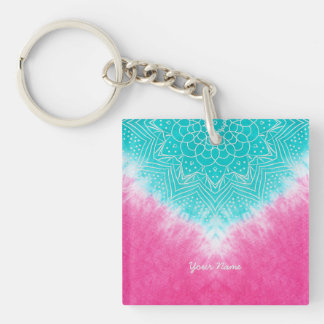 Rosa und blaue Gefärbte Krawatte mit Mandala Sway  Schlüsselanhänger