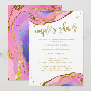 Rosa und blaue Geode mit Gold   Dusche Einladung