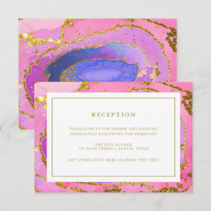 Rosa und blaue Geode und Gold   Hochzeitsempfang Einladung