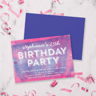 Rosa und Blaue gerollte Tinte Geburtstag für jedes Einladung