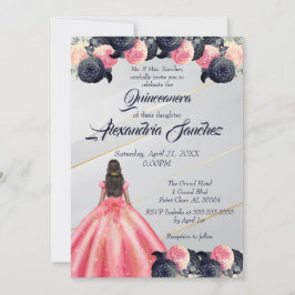 Rosa und blaue goldgestreifte Zwergquinceanera Einladung