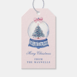 Rosa und blaue Grandmillennial Snow Globe Geschenkanhänger