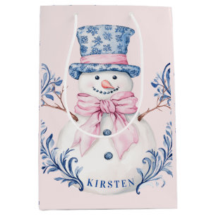 Rosa und blaue Grandmillennialer Schneemann Mittlere Geschenktüte