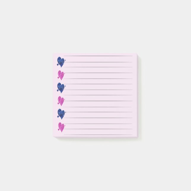 Rosa und blaue Herz-Post-it-Notizen Post-it Klebezettel (Vorderseite)