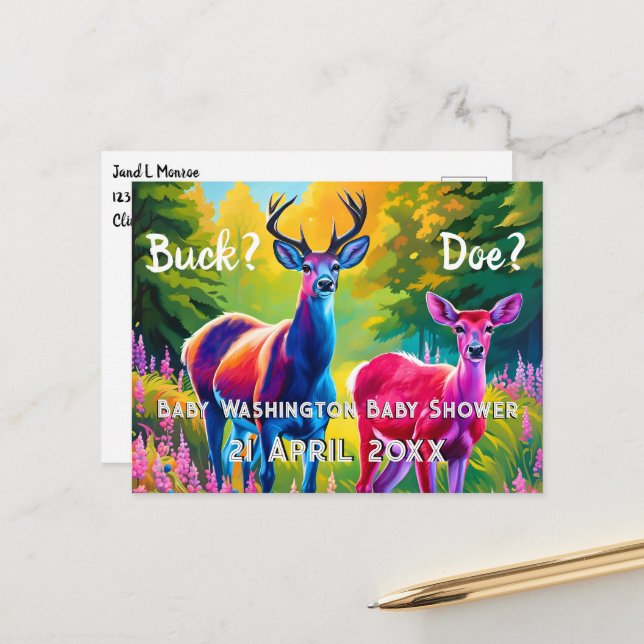 Rosa und Blaue Hirsche Postkarte (Vorderseite/Rückseite Beispiel)