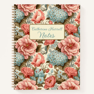 Rosa und blaue Hortensie und Pfingstrose Notizbuch