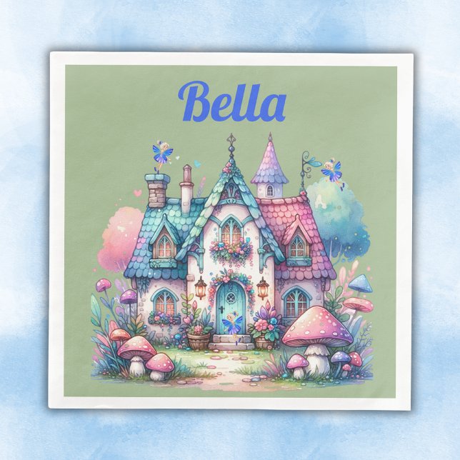 Rosa und blaue Hütte-Core-Monogramm auf Grün | Serviette (Von Creator hochgeladen)