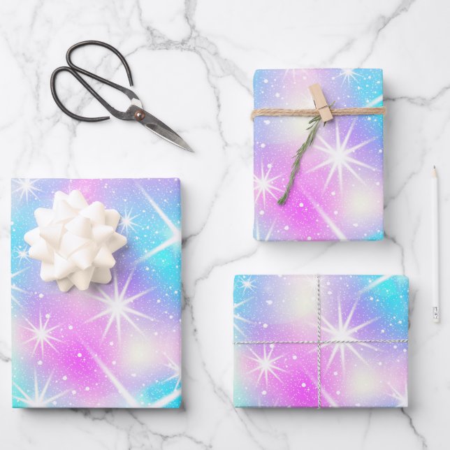 Rosa und blaue Iridescent Sparkor Geschenkpapier Set (Vorderseite)