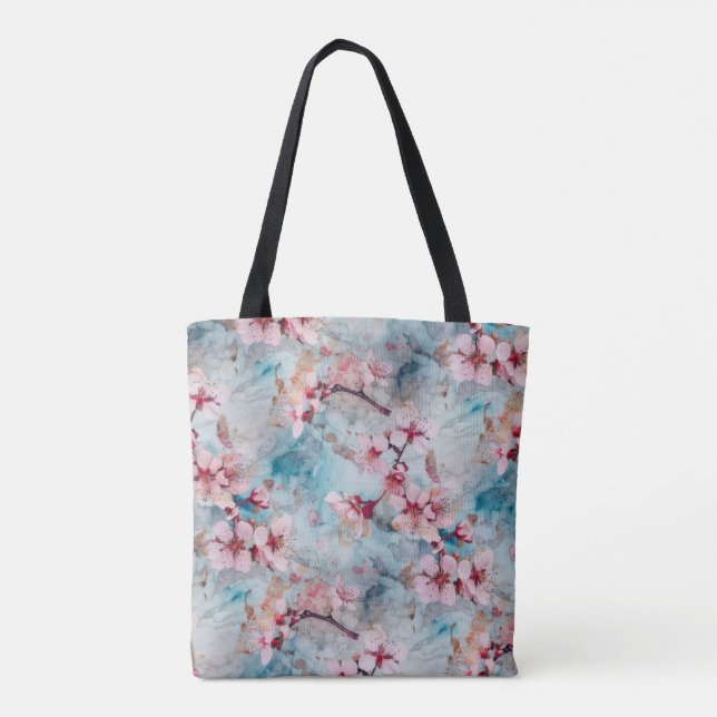 rosa und blaue Kirschblossom-Muster Tasche (Rückseite)
