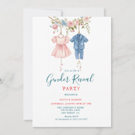Rosa und blaue Kleidung Gender Reveal Party Einladung