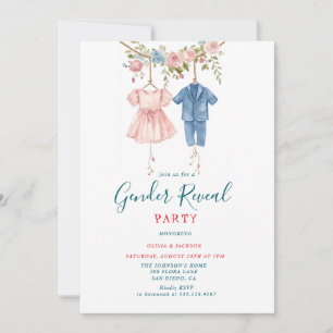 Rosa und blaue Kleidung Gender Reveal Party Einladung