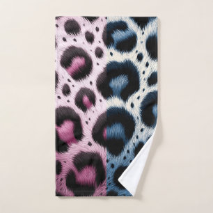 Rosa und blaue Leoparden Pelztierdrucke Badhandtuch Set
