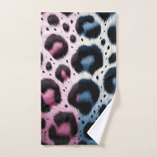 Rosa und blaue Leoparden Pelztierdrucke Badhandtuch Set (Handtuch)