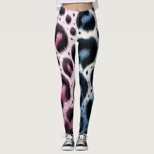 Rosa und blaue Leoparden Pelztierdrucke Leggings